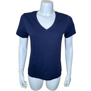 Pact 100% Organic Cotton Softspun Tee S Navy Blue V-neck Short Sleeve NWT